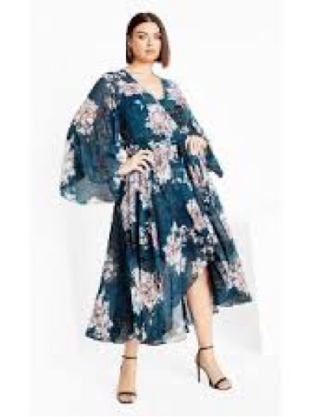 City Chic women’s plus size jade blossom print jade maxi wrap dress